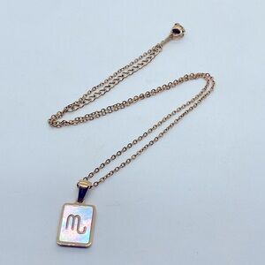 Stainless Steel MOP Mother of Pearl Gold Tone Virgo Zodiac Necklace 18” + .9”